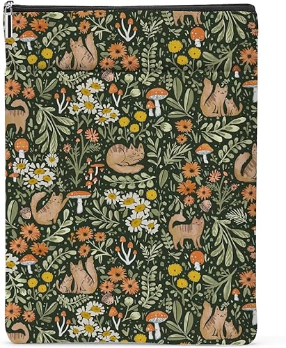 Funda protectora de libro con cremallera para libros de tapa dura, lavable, con estampado floral, gato, para mujeres, profesores, lectores, funda