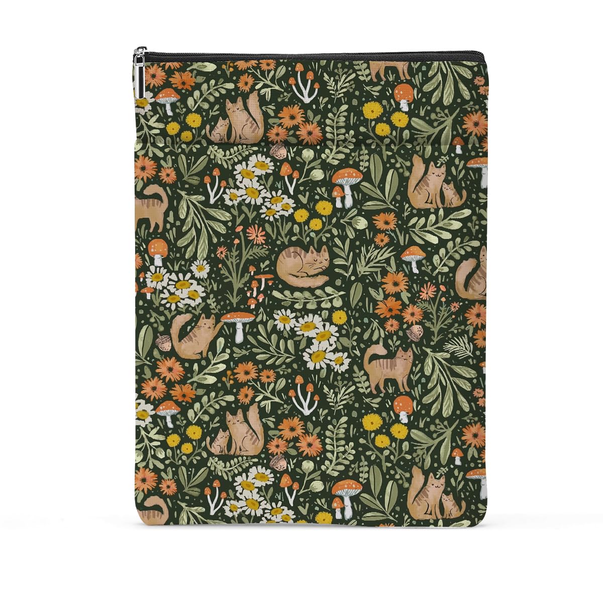 Book Sleeve Book Protector Book Pouch Book Lovers Gifts Bookish Gifts Book Cover with Zipper for Hardcover Paperback Washable Floral Cat Printed Gift