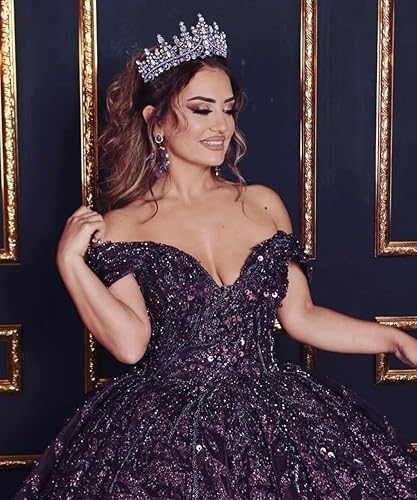 Miniatura 2 de TOBATOBA Tiaras moradas de corona morada, tiaras y coronas de diamantes de imitación para mujer, tiara de boda para novia, corona de reina, tocados