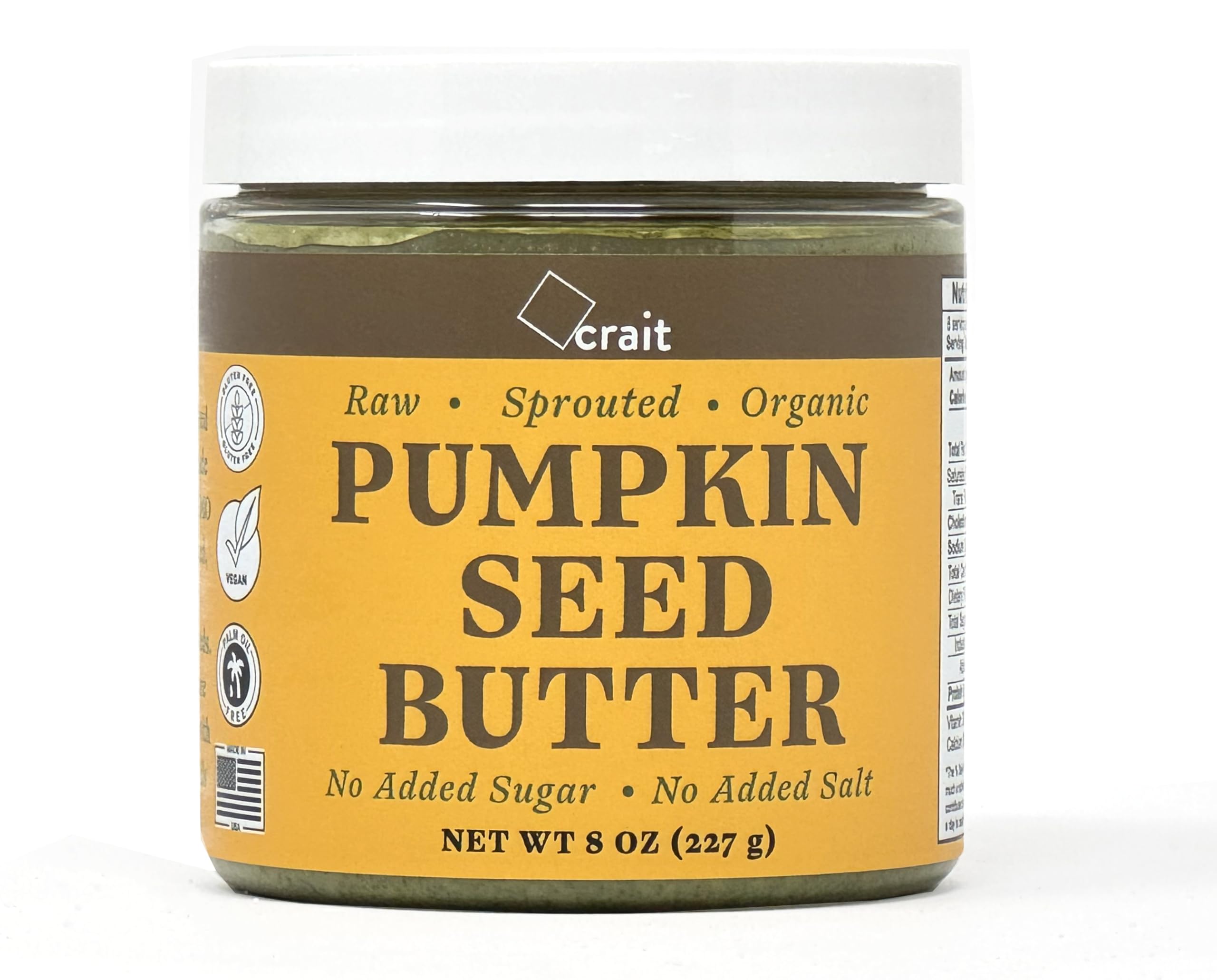 crait Organic Raw Sprouted Pumpkin Seed Butter, Pumpkin Butter Spread, Unsweetened, Unsalted, Single Ingredient, Vegan, Paleo, Keto-Friendly, Palm-Oil Free, Made in the USA (8 Ounce) Seal Issue Fixed 8 Ounce (Pack of 1)