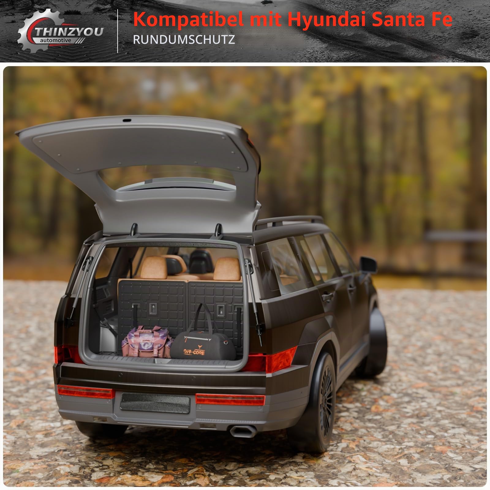 Kofferraumwanne, kompatibel mit Hyundai Santa Fe 2024 2025, Kofferraumwanne, TPE, Allwetter-Rücksitzbezug, Schutz für Santa Fe (2024 2025, Kofferraummatte mit Rückenlehnenmatte)