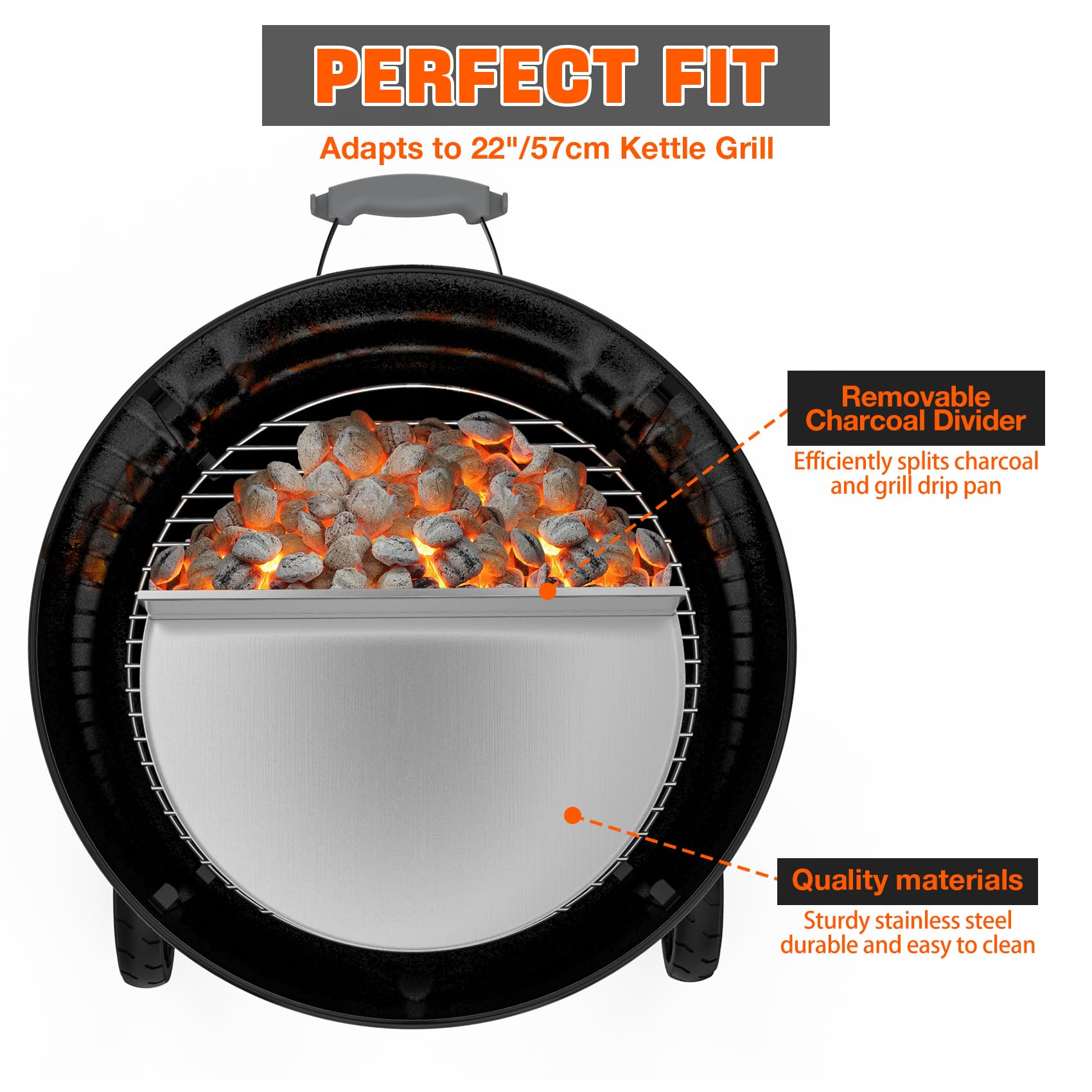 onlyfire Vaschetta antigoccia in acciaio inox e vassoio per il grasso dell'acqua | Per barbecue Weber da 55,9 cm con griglia indiretta, cottura a due zone e barbecue basso e lento