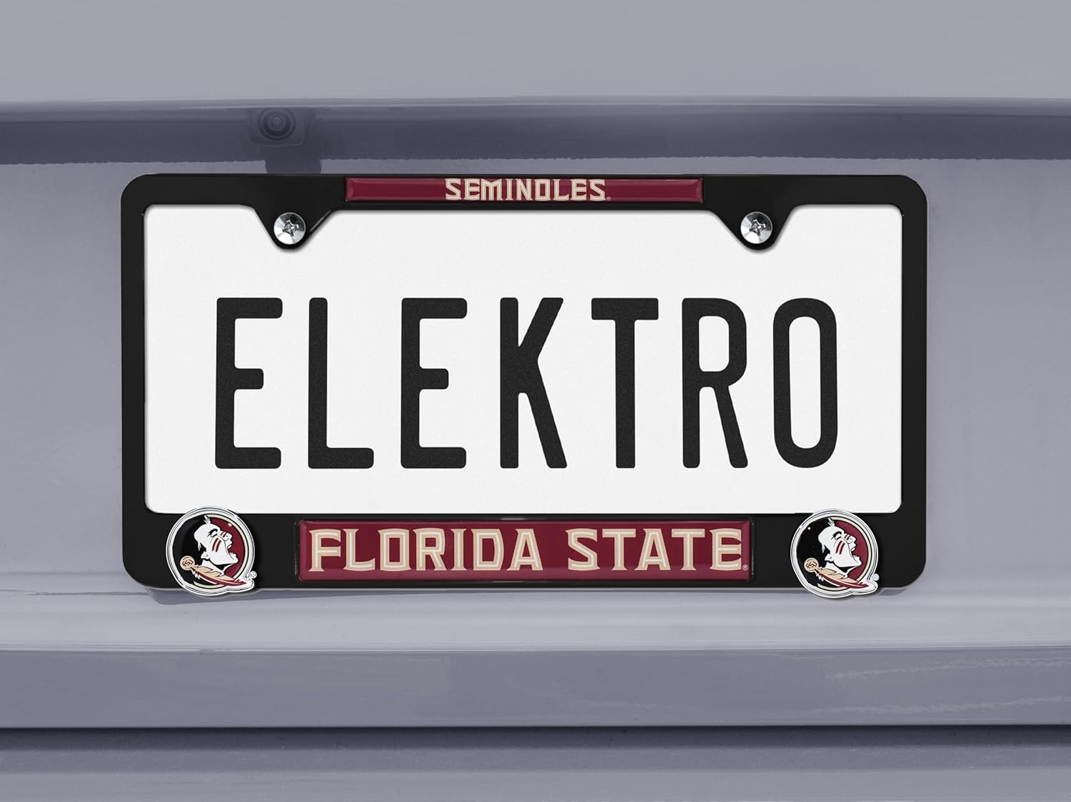 Elektroplate Officially Licensed – Florida State University Seminoles Black Metal License Plate Frame with 3D Logos affixed | Premium Metal Car Tag Holder | Weather-Proof Automotive Accessory