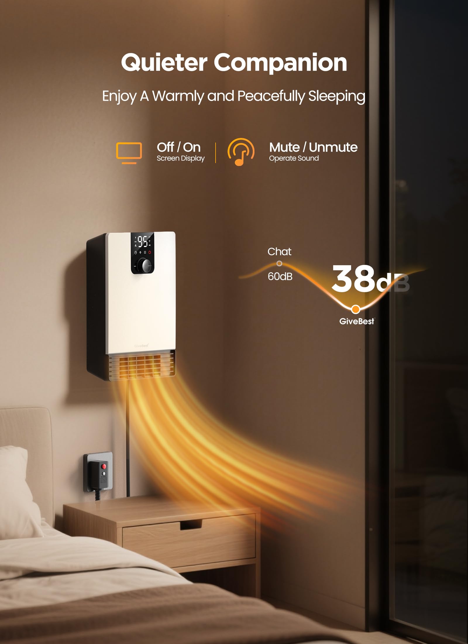 GiveBest - Grzejnik ścienny do łazienki, grzejnik elektryczny 1500 W z wtyczką ALCI, regulowany termostat, 3 tryby ogrzewania, 24-godzinny timer, łatwy montaż grzejnik do użytku