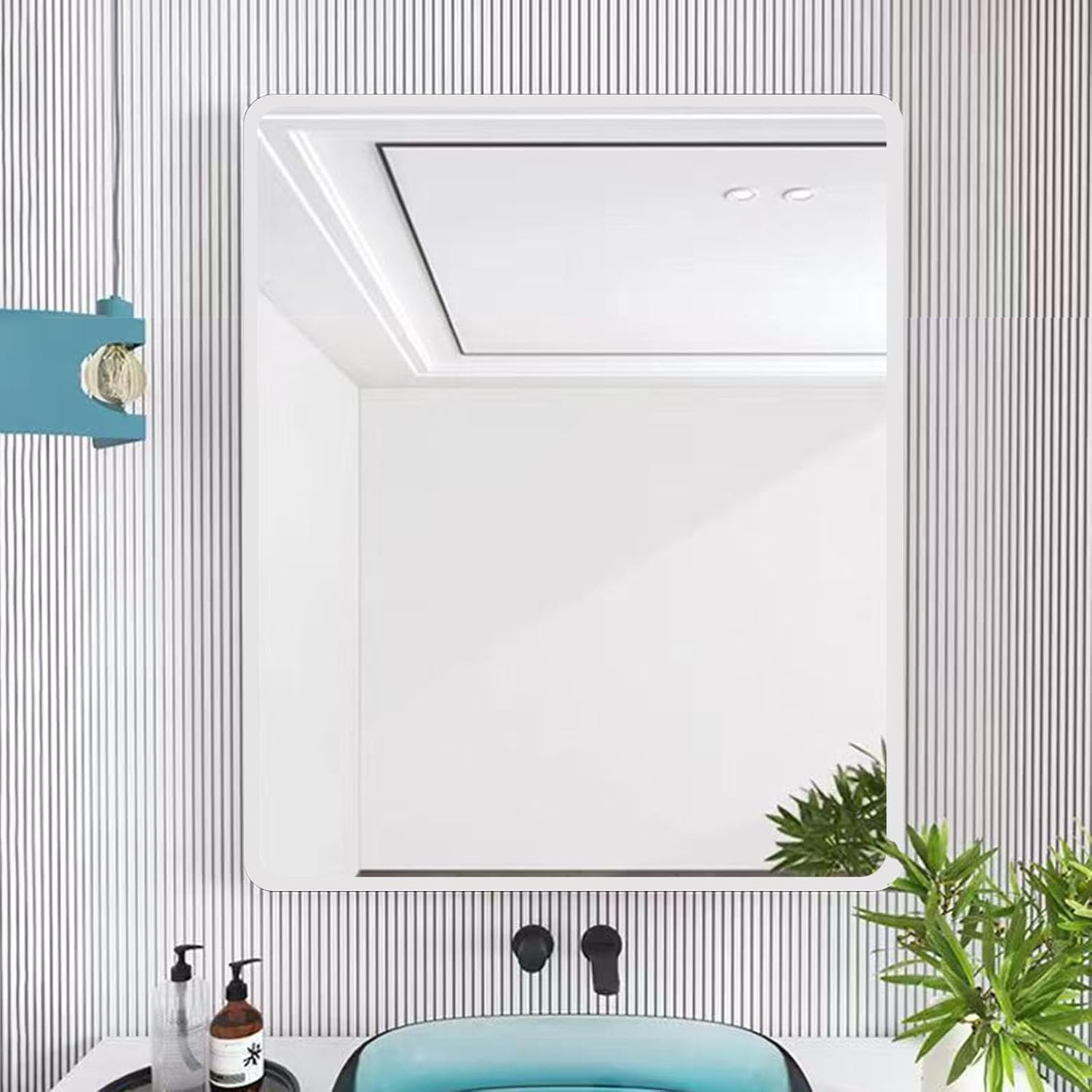 Modern Vanity Mirror Rectangular, Hangs Horizontal Or Vertical, Makeup Mirror Wall Mounted, Rounded Corner Metal Framed Bathroom Mirror, For Hallway, Living Room, Bedroom(Silver White,11.8*15.7in)