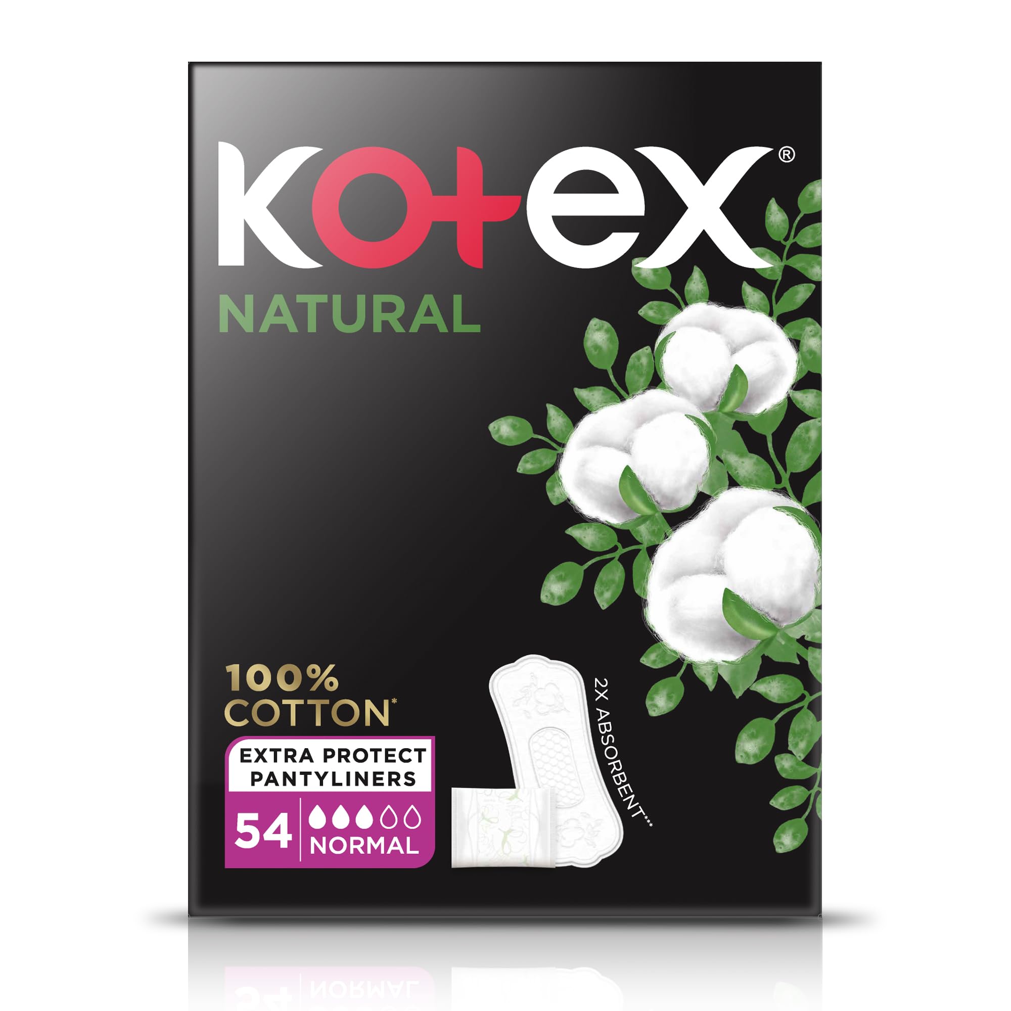 Kotex Natural Normal Panty Liners, 54 Count Value Pack – Soft Cotton-Feel Everyday Liners, Breathable & Thin for Daily Freshness, Light Discharge & Sensitive Skin