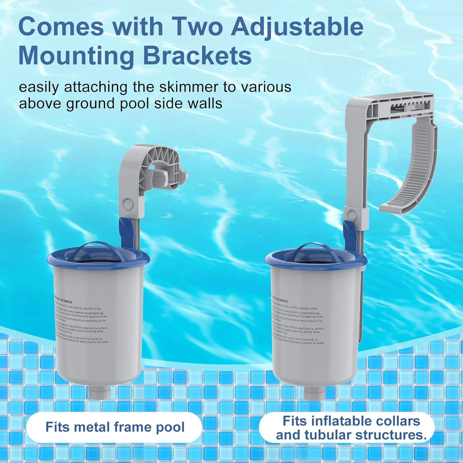 POOLAZA Skimmer Piscine Hors Sol – Panier Amovible, Hauteur Réglable | Support piscine gonflable, tubulaire et métal, panier amovible, installation sans perçage, pompe ≥800 GPH