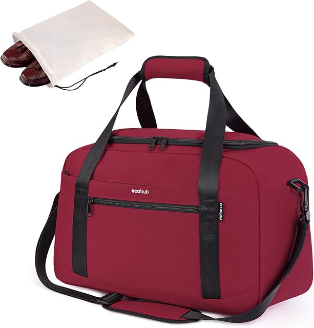 ECOHUB Cabin Bag 40x20x25 for Ryanair Under Seat Flight Bag Recycled PET Eco Friendly Travel Holdall Hand Luggage Bag Carry On Duffel Bag for Women Men(Red)