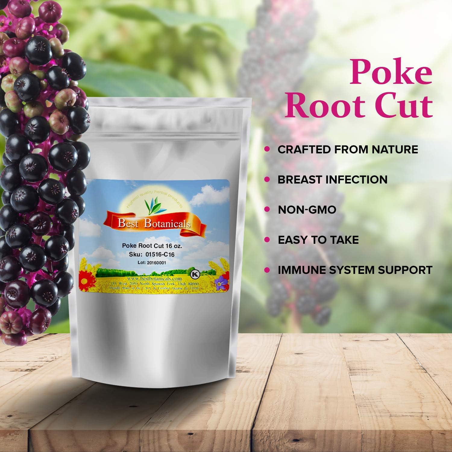 Best Botanicals Poke Root Cut 16 oz. - Image 2