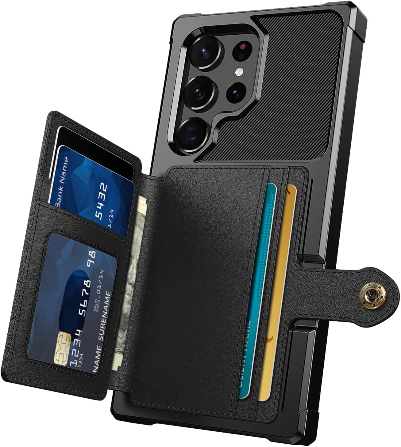 for Samsung Galaxy S22 Ultra Case with Card Holder, Compatible with Magnetic Car Mount, Heavy Duty Shockproof Rugged Soft TPU Back Leather Flip Wallet Cover 6.8 inch, Black - Image 6