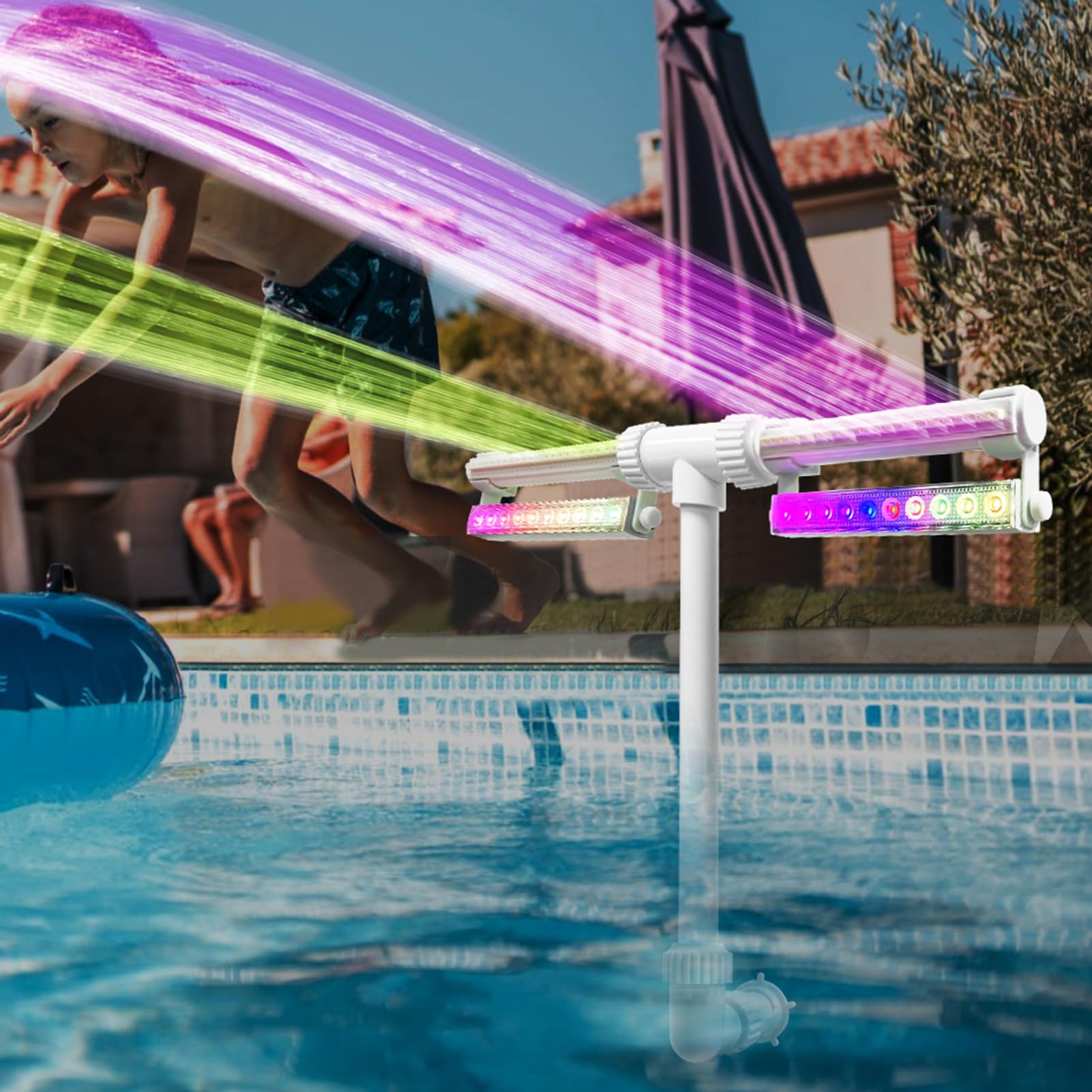 Fontana da Piscina Ricaricabile con Telecomando e | per Piscina con Cascata e Acqua per Rinfrescarsi e Relax, Fuori Terra, Interrate, Giardino Esterno, Vacanze Estive