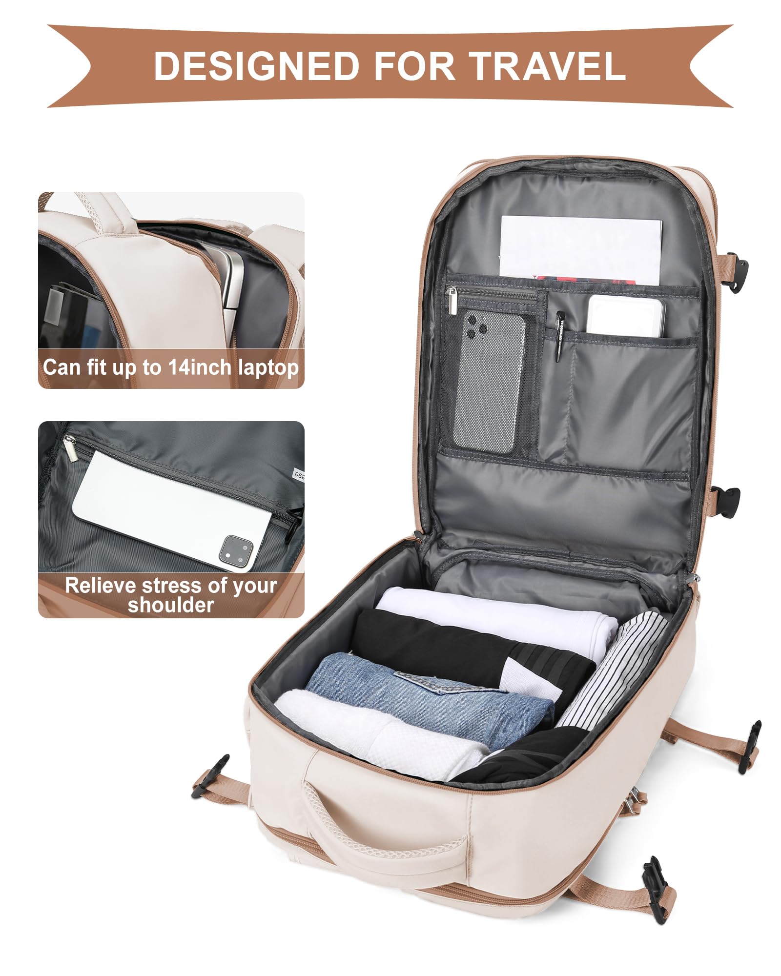 SZLX Zaino Ryanair 40x30x20 Sottovuoto Bagaglio a Mano 40x20x25 Donna Zaino da Viaggio 40x30x20 Wizzair Borse da Cabina per Easyjet 45x36x20 Uomo per Laptop 14 Pollici con Porta USB e Porta Scarpe