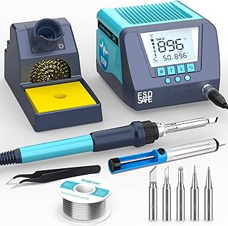 90 Digital Soldering Station,90W Precision Soldering Iron Kit with 3 Temp Preset Channels,Auto Sleep & Standby,°C/ºF,ESD Safe,Solder Sucker, Tweezers,Lead-Free Solder,5 Extra Iron Tips