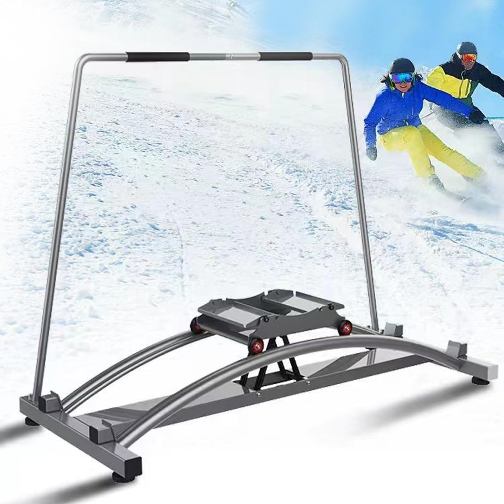 QUSYZD Ski Exercise Machine with Silent Wheel, 3 Levels of Resistance Multi-Function Snowboarding 35° Angle ski Simulation Trainer Non-Slip feet Protective bar Leg Butt Strength,