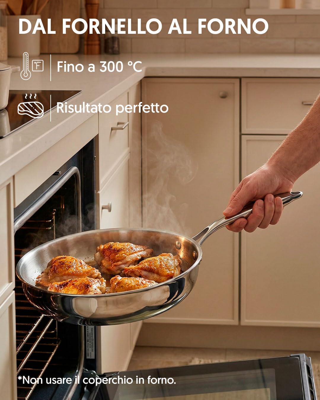 La Moustache - Set Pentole e Padelle 8 Pezzi in Acciaio Inox Senza Rivestimento, 3 Pentole con Coperchio in Vetro e 2 Padelle, per Induzione, Lavabile in Lavastoviglie, Ø16/20/24 cm (Titan Inox)