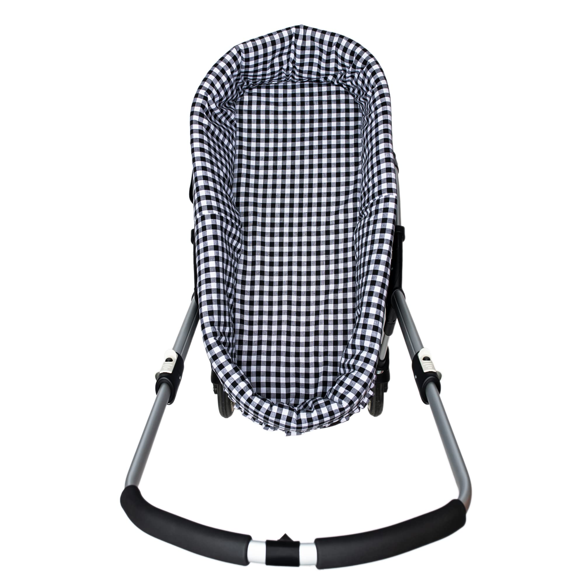 Cubre capazo con Volante o Funda para capazo Vuelto A Medida Acolchada + Sábana Bajera Vichy (Vichy Negro)