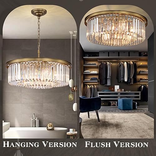 Miniatura 4 de Candelabro moderno de cristal para comedor, sala de estar, 8 luces, 3 niveles con forma de gota de lluvia (dorado, diámetro de 20 pulgadas)