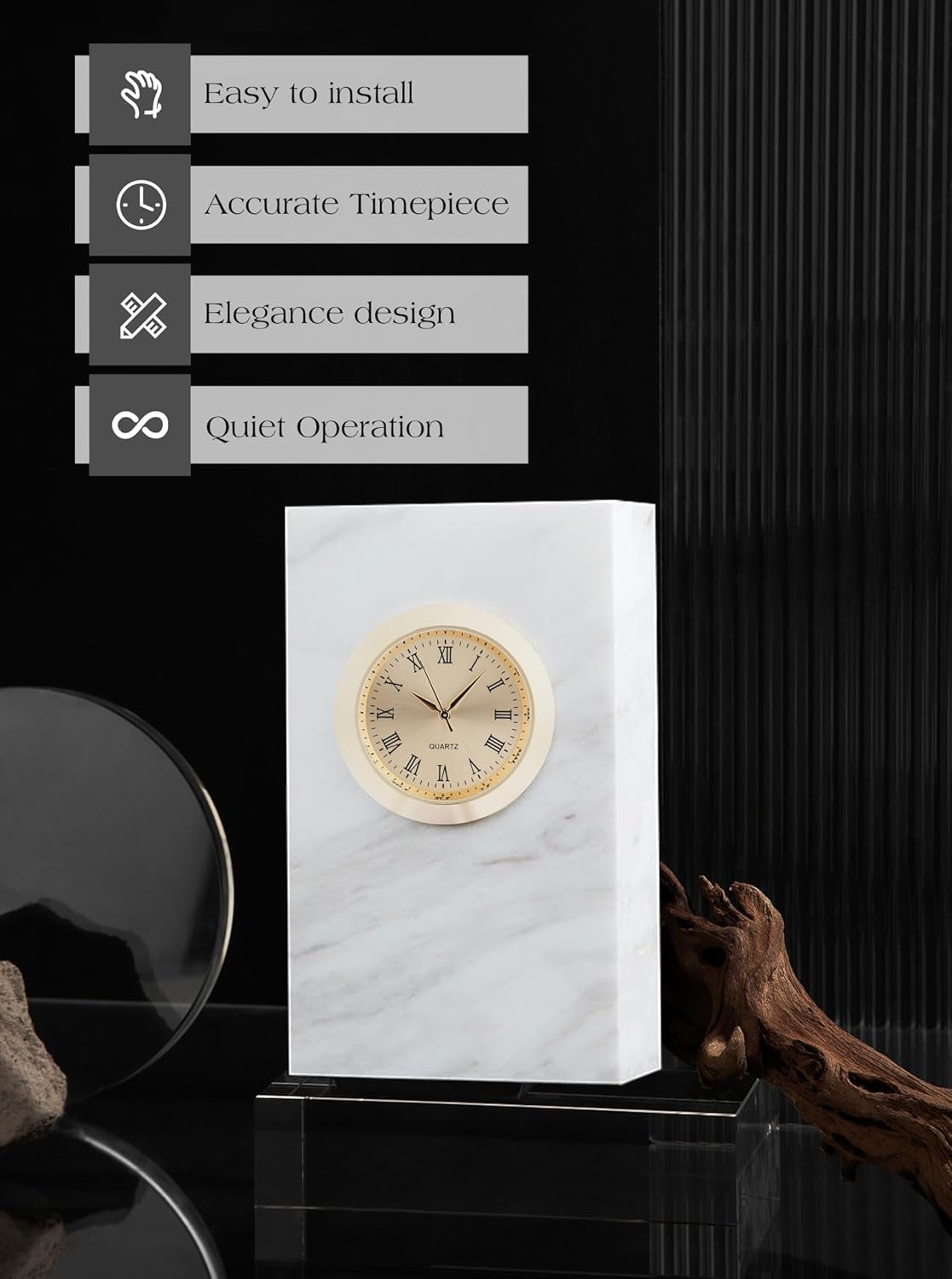 37 mm Mini Clock Insert – Roman Dial Quartz Movement, Fits 1 ⅜" (35 mm) Hole, Button-Battery, Replacement for Wood/Crystal Crafts