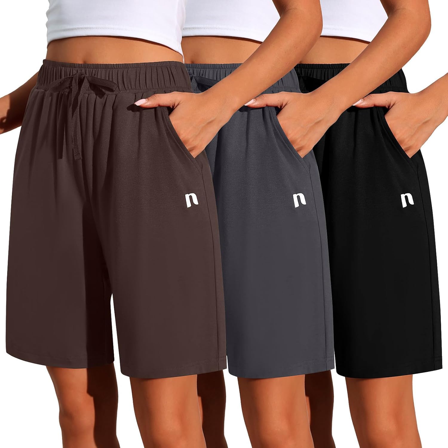 Neer 3 Pack Women's Quick Dry Shorts Women Drawstring High Waisted Bermuda Athletic Shorts with Pockets