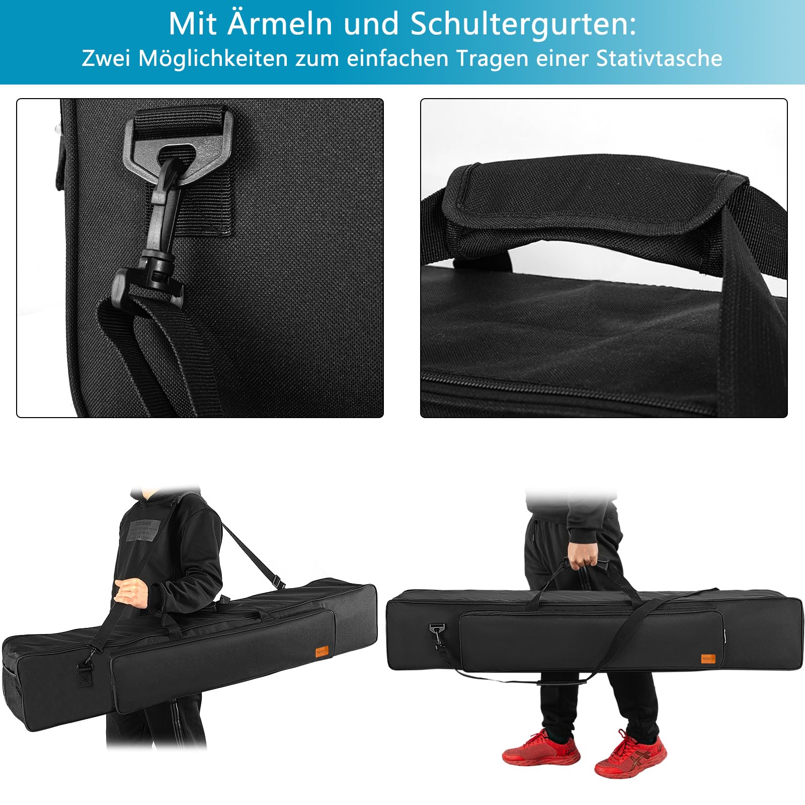 OUUTMEE Borsa multifunzione per treppiedi robusta con manico per luci, altoparlanti, fotocamere, forche, supporto microfono, nero, Nero B, L-127x21x21cm, Borsa per treppiedi