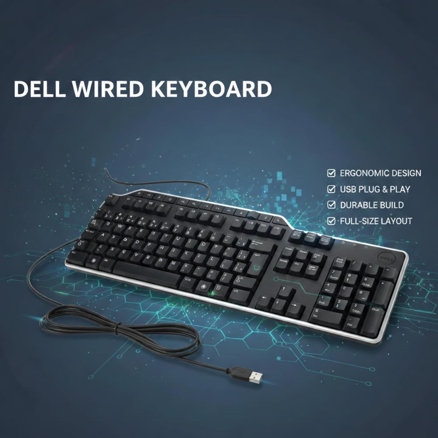 Dell KB522 Business Keyboard Multimedia 104 Keys Full Sized Keyboard with USB Hub & Palmrest – Brazilian Layout Compatible MPNs NV3WH,  0FRXW, 1RW52, X20M8, 7VHY1, 75RW8