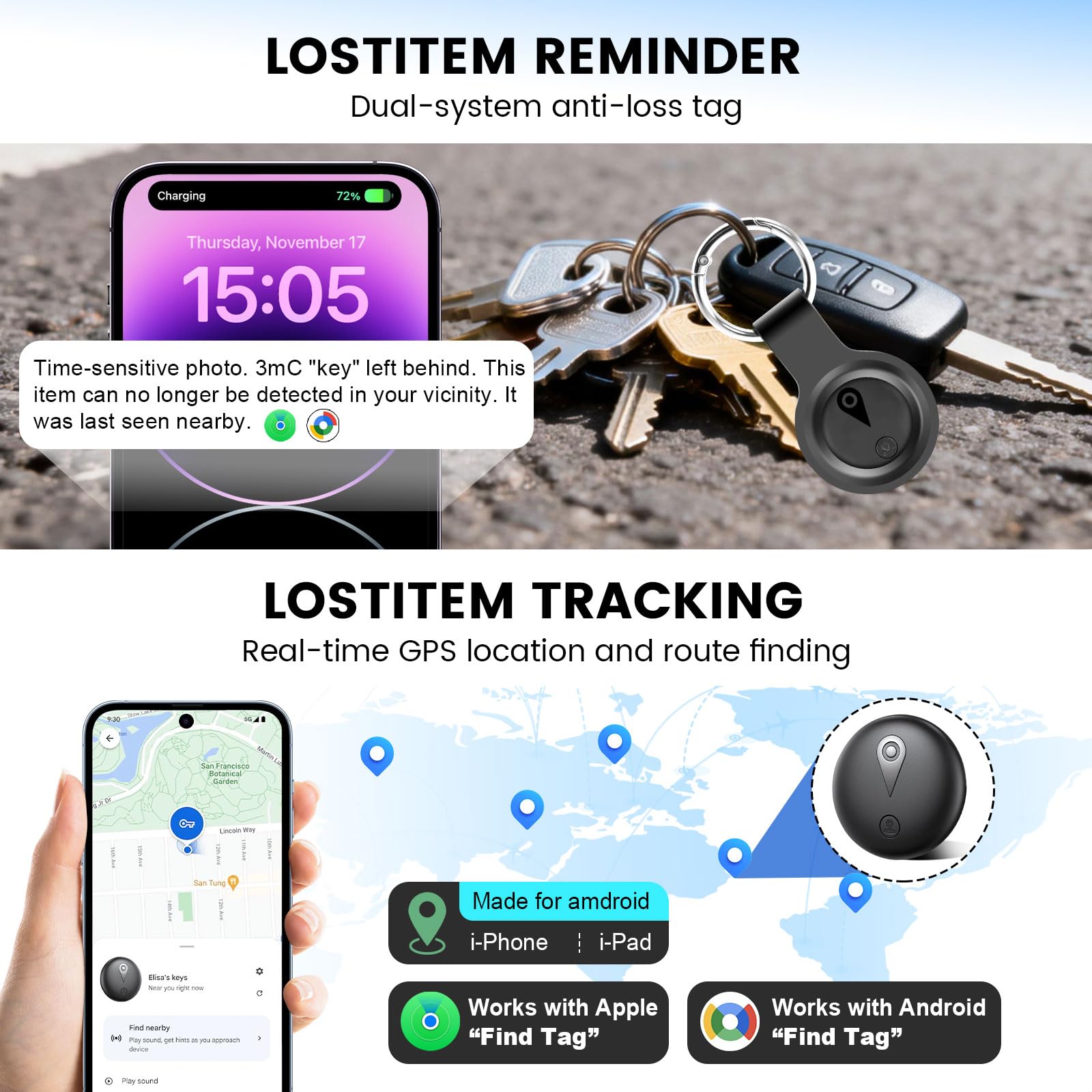 Mini Tracker Magnetisch – Fahrzeugortung ohne monatliche Gebühr, Echtzeit-Tracker mit Smartphone-App für Android & iOS, Auto Tracker, für Autos, Fahrräder, Gepäck, Haustiere
