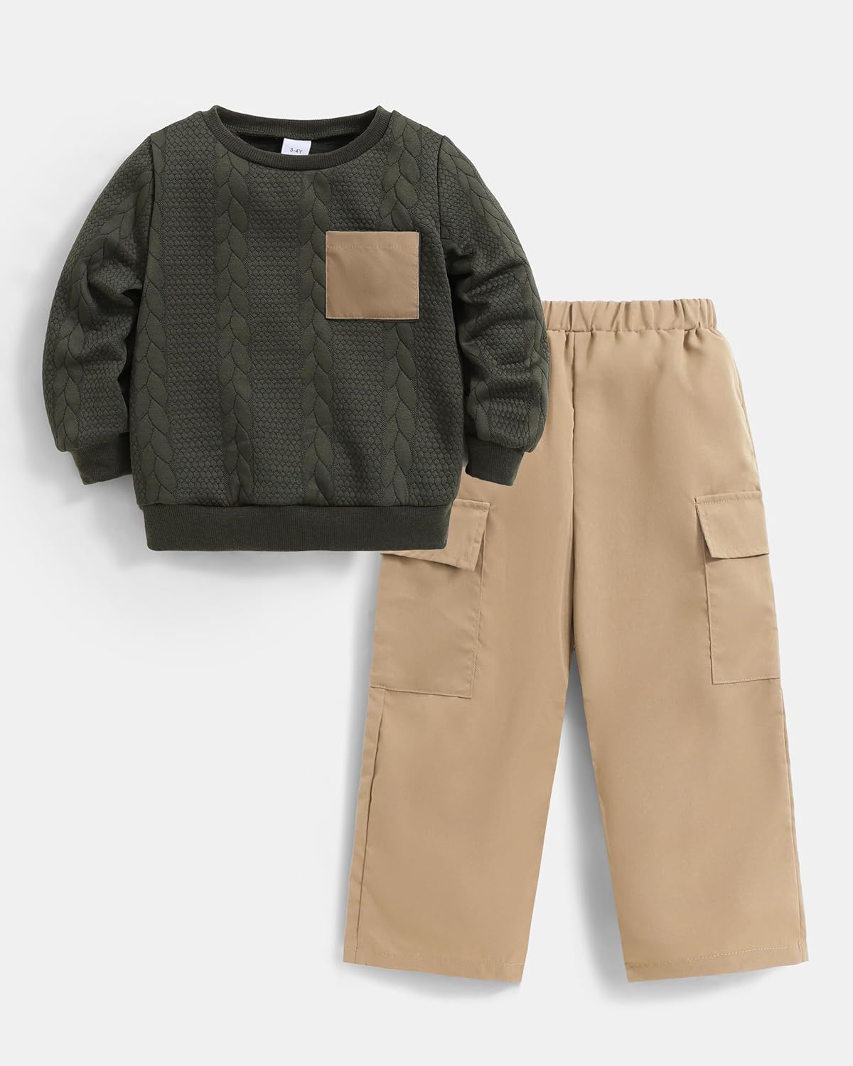Renotemy Toddler Boys Clothes Fall Winter Outfit Knit Pullover Sweatshirt Cargo Pants Boy Clothing Set for Kids 3-7 Years - Image 4