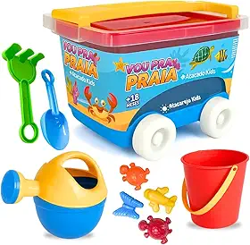 Kit Baldinho Praia Com Carrinho 9 Peças Brinquedo Infantil Criança Brincar Na Areia