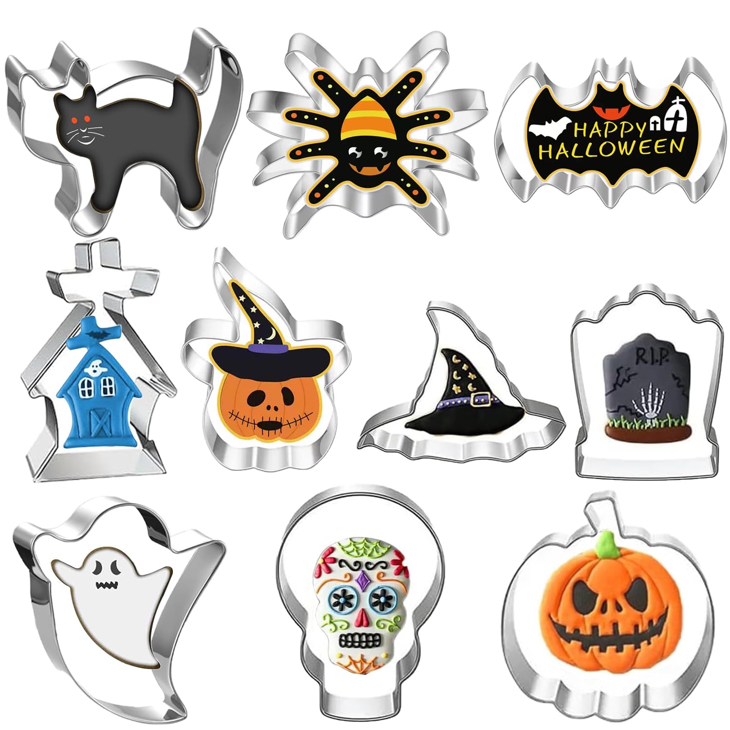 Halloween Ausstechformen, 10 Stück Keksausstecher Edelstahl Ausstecher Halloween Set Kürbis Ausstechform