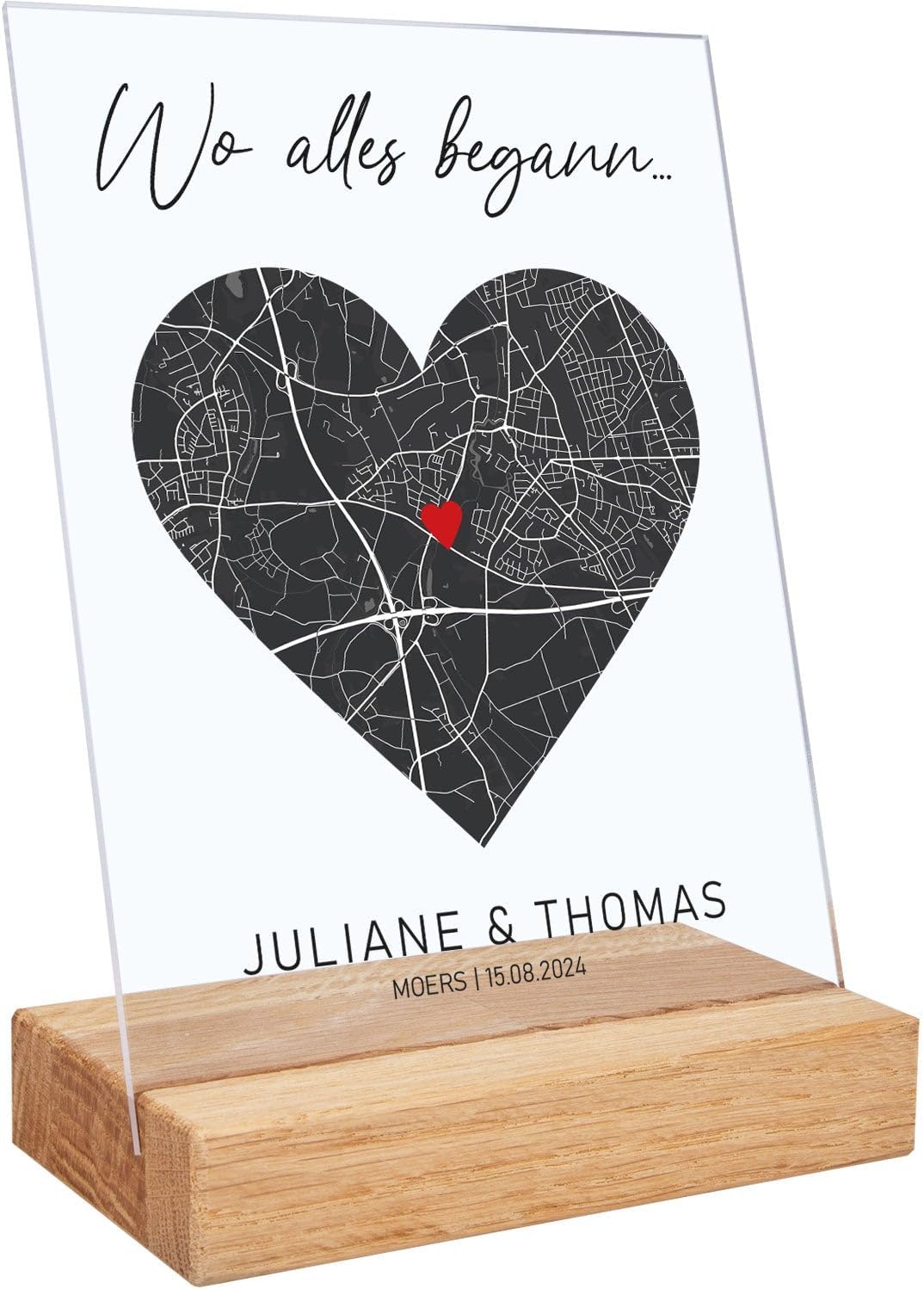 GRAVURZEILE Personalisierte Geschenke – Jahrestag Geschenk für Sie &amp; Ihn, Hochzeitstag Geschenk für Frauen, Männer, Partner, Freund, Freundin mit Koordinaten - Wo alles begann - Schwarz