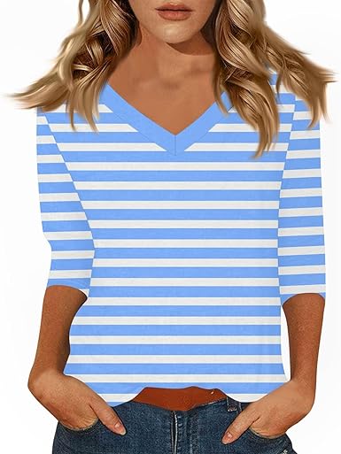 HTHLVMD Womens 3/4 Length Sleeve Tunic Tops Summer Fall Outfits 2025 Three Quarter Sleeve Casual V Neck T Shirts for Women