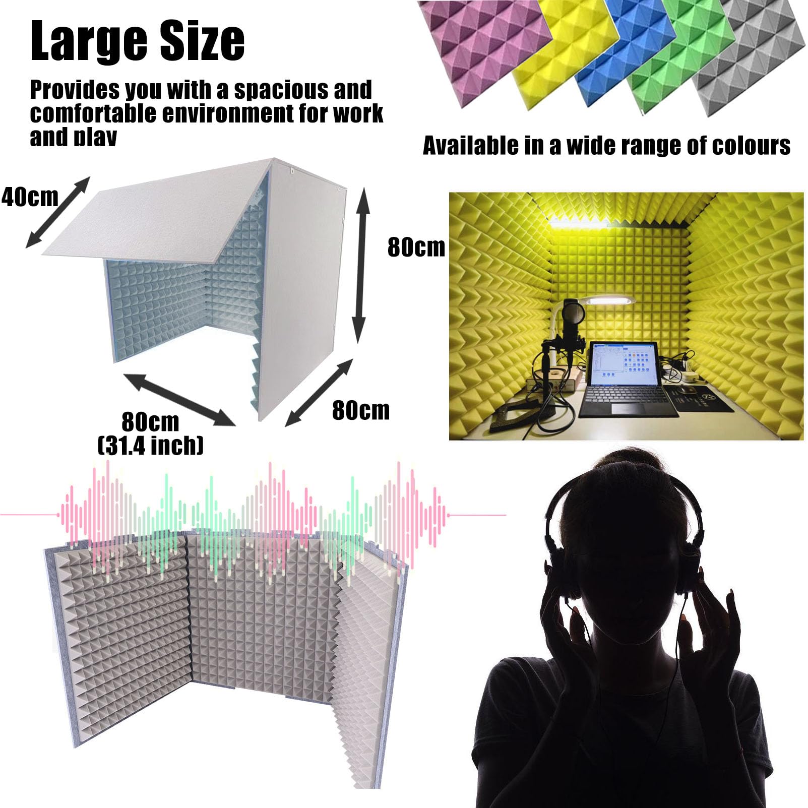 Cabina vocale portatile, scatola studio di registrazione del suono del desktop, scudo insonorizzato pieghevole con pannelli in schiuma acustica, copertura di riduzione del rumore per il podcasting del