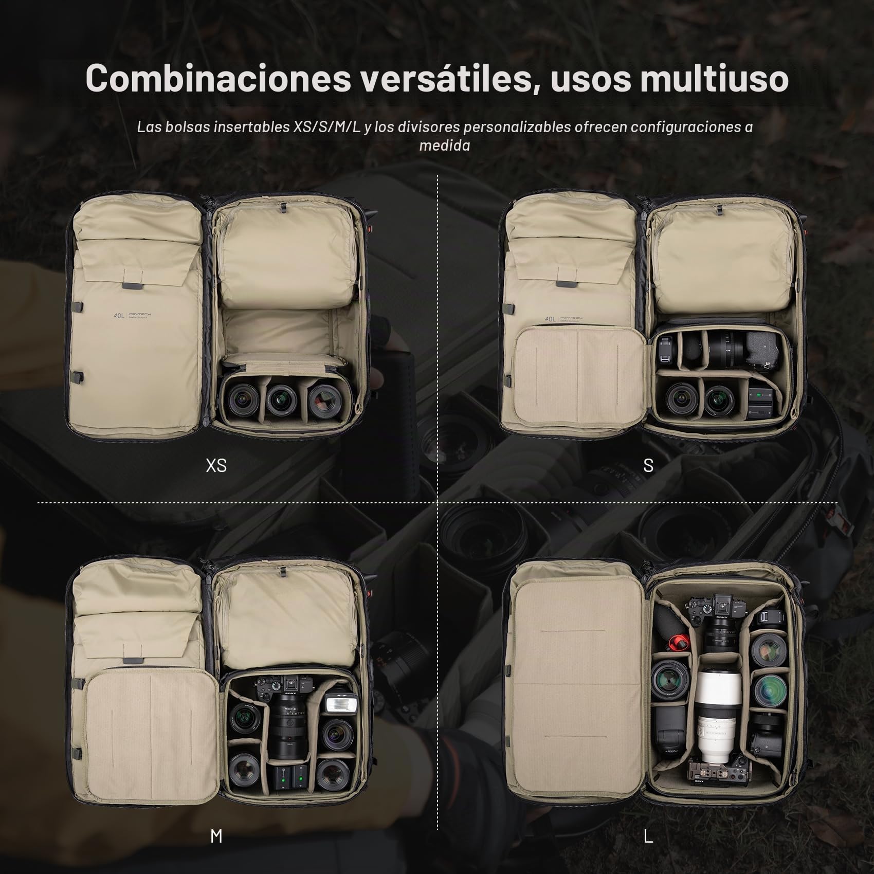 PGYTECH OnePro Flex 30L-50L Mochila + Funda para Cámara Tamaño M, Mochila Fotografia Profesional Compatible con Cámaras y Lentes DSLR/SLR/sin Espejo, Mochila Trekking para Cámara Portátil