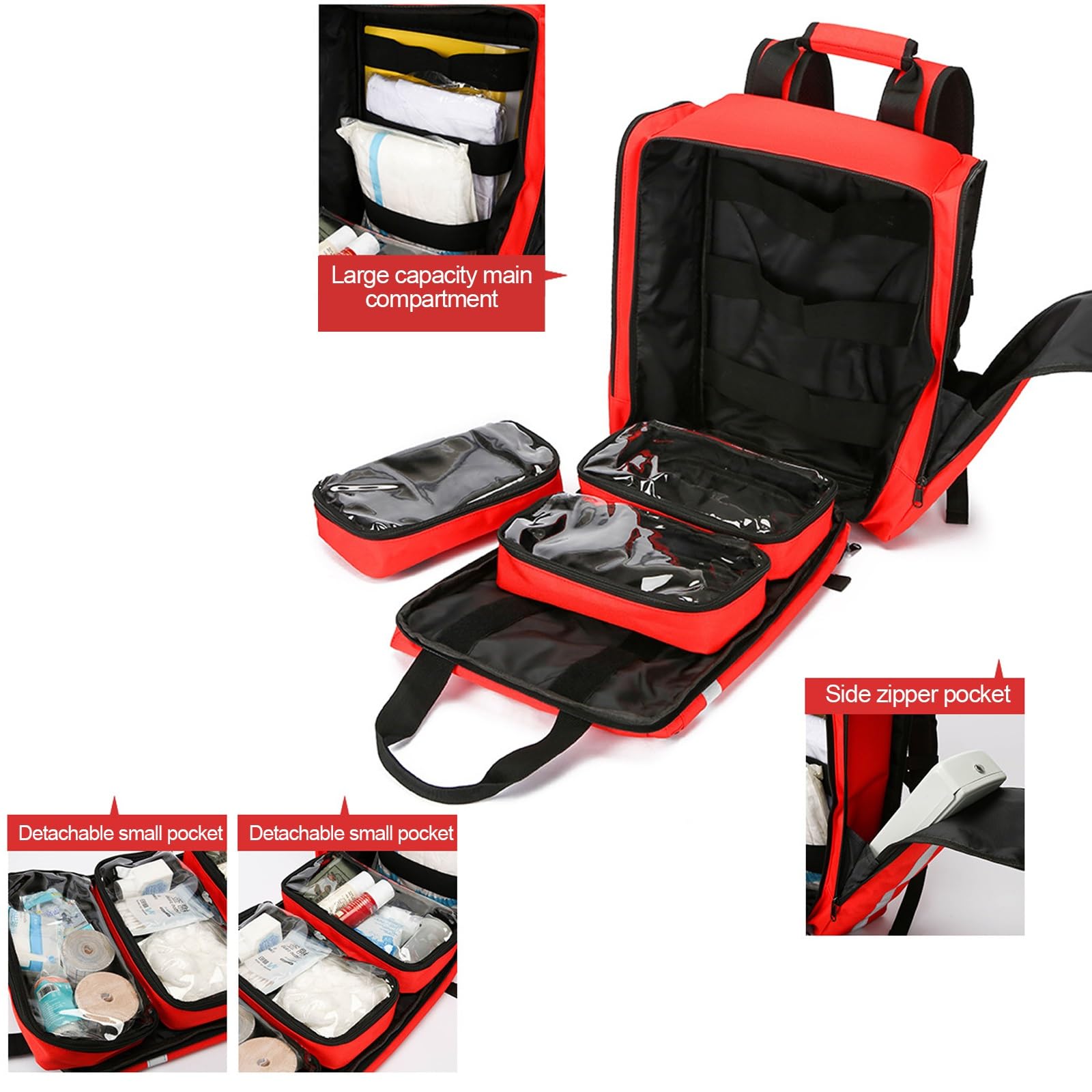Kit Di Emergenza Medica Di Grande Capacità,Zaino For Emergenza Medica,Con Strisce Riflettenti,Antispruzzo E Resistente All'usura,Utilizzato For Il Soccorso All'aperto(Black)