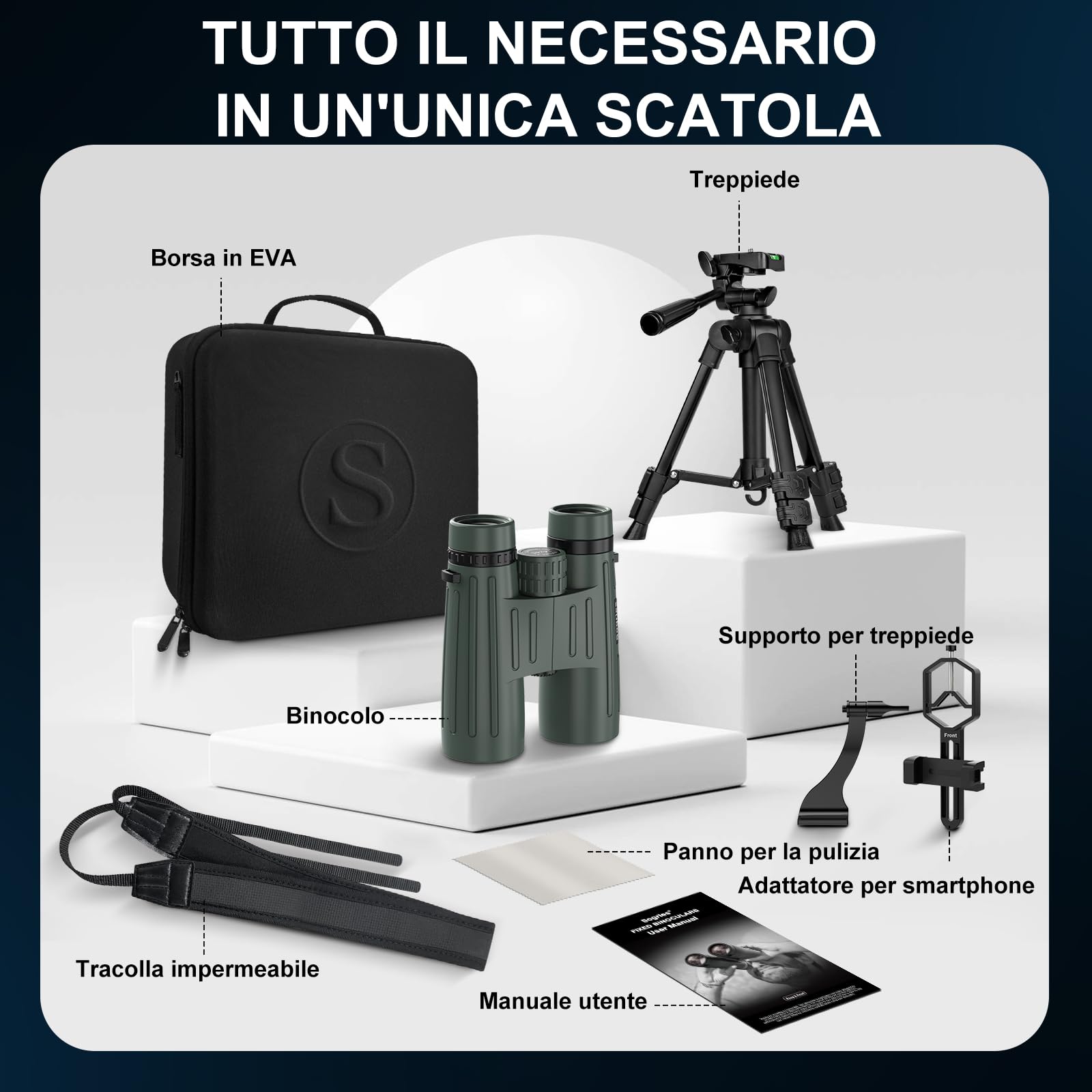 Binocolo 14 x 45 per adulti ad alta potenza, binocolo HD per bird watching, caccia, con adattatore per telefono in lega di alluminio, treppiede, impermeabile e a prova di nebbia, ampia visuale per