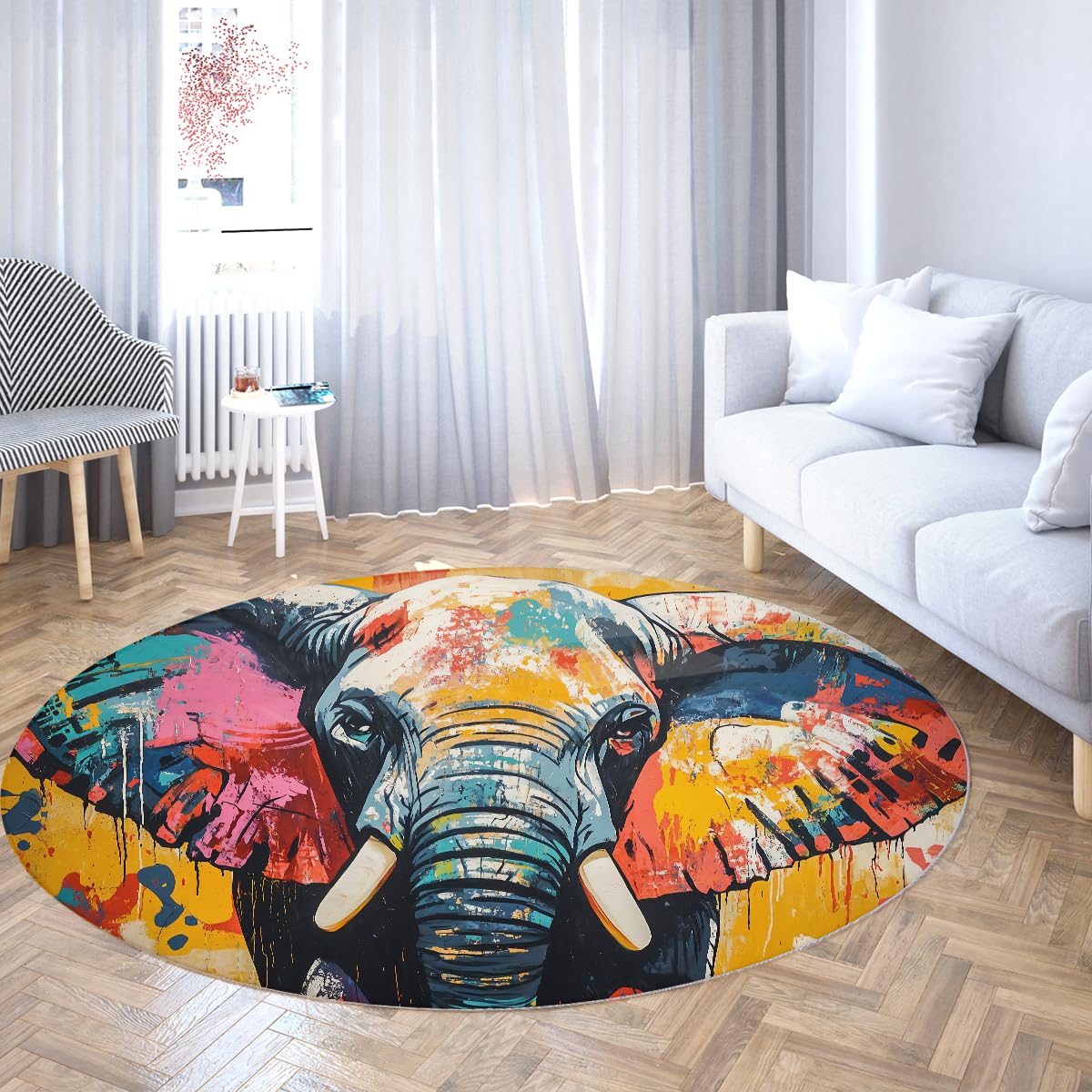Tapis lavable éléphant antidérapant et doux pour salon