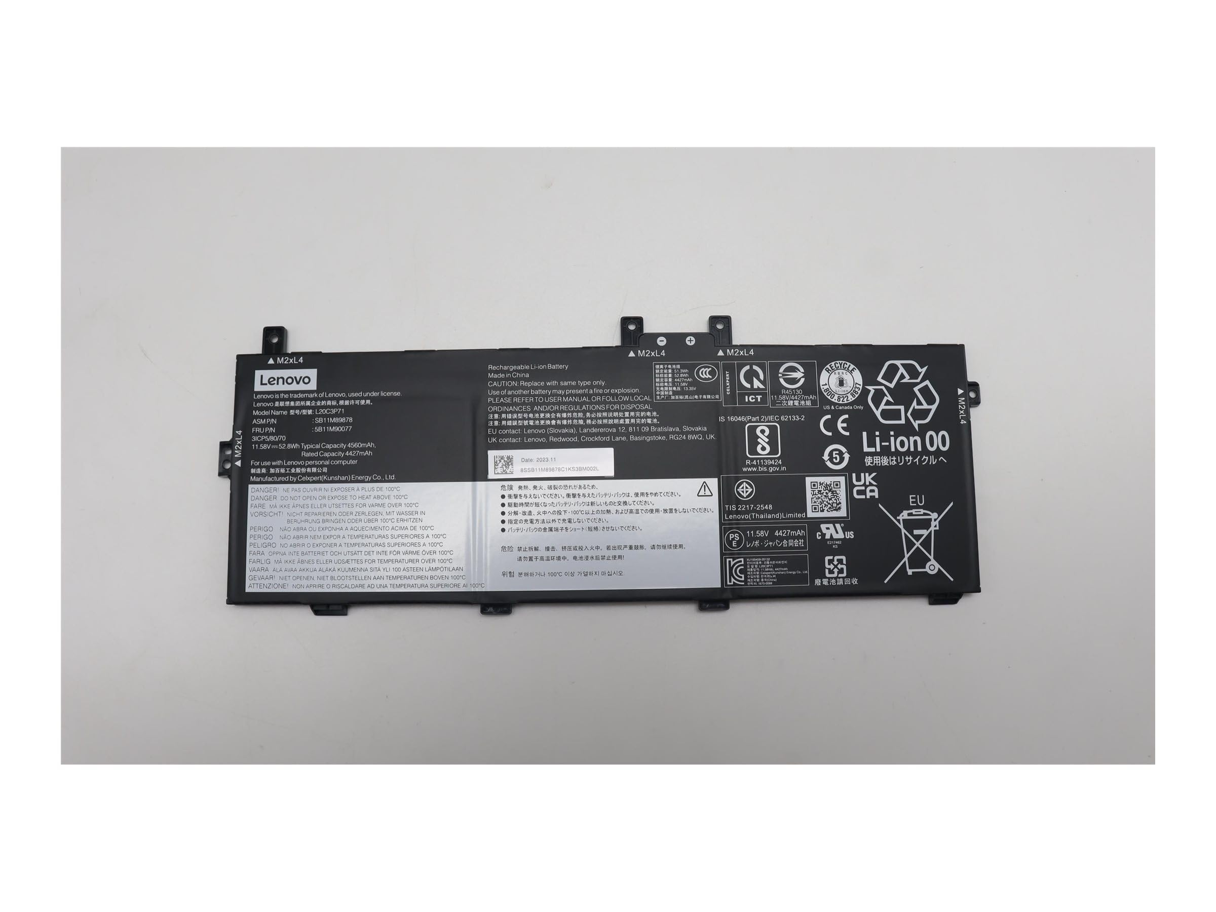 Internal Li-ion battery, - 52.8Wh, 3-cell design - Warranty: 3M