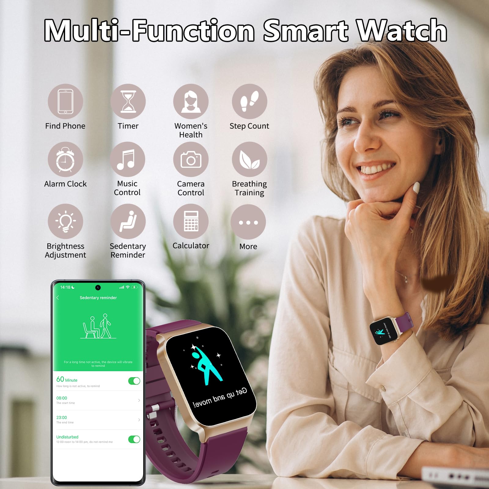STECEi Reloj Inteligente Mujer con Llamada, 1,85" Smartwatch con 110+ Modos Deportivos, Monitor de Ritmo Cardíaco y Sueño, Impermeable IP68 Inteligente con DIY Esfera Reloj, Podómetro, Rojo Vino