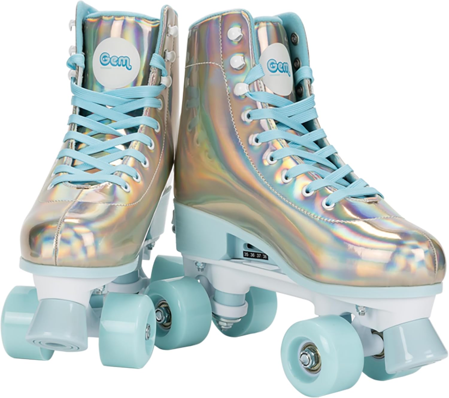 Amazon.com : GEM QUAD ROLLER SKATES - Holographic Blue, Size 3-6 ...