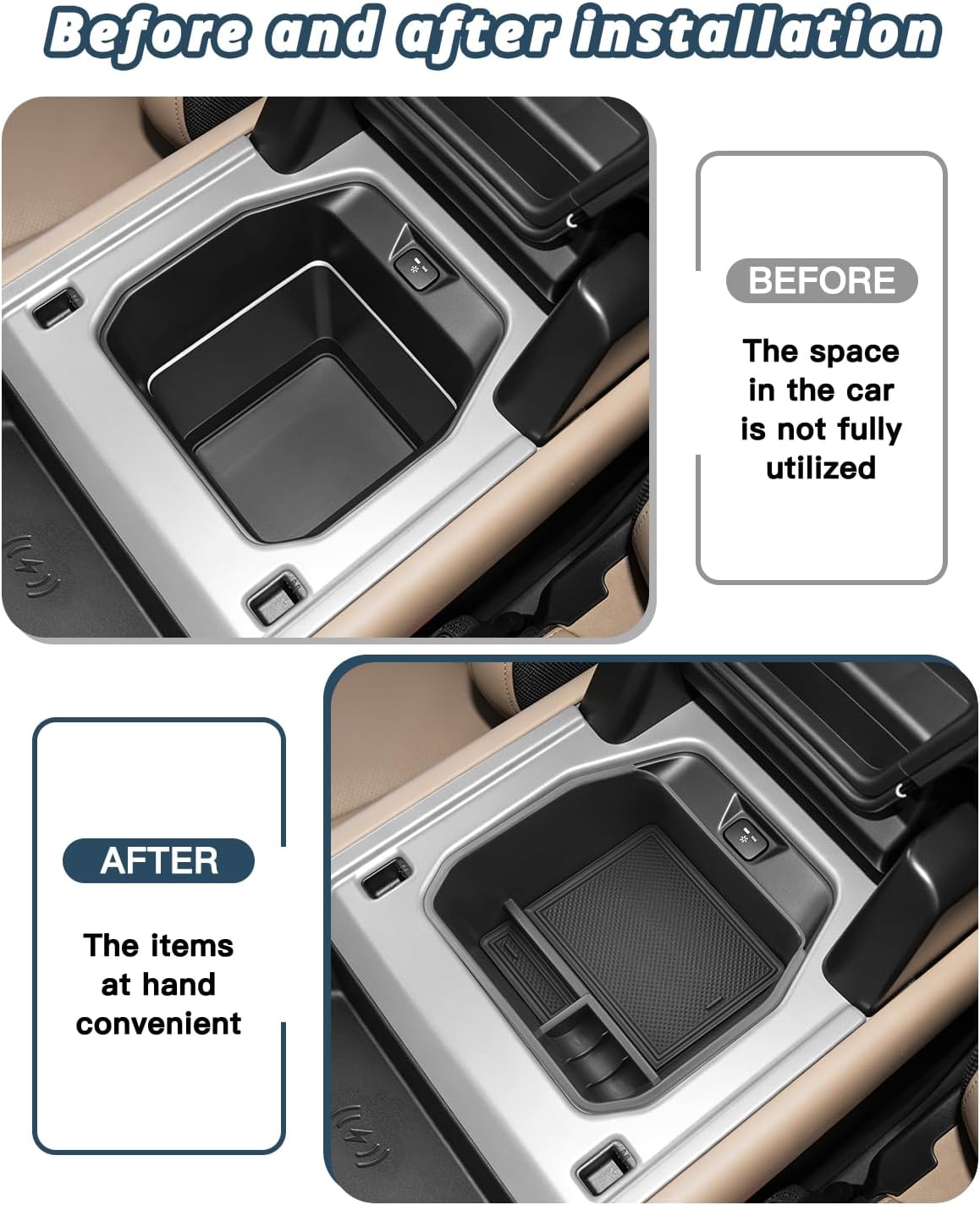 2026 Defender 90/110/130 Center Console Organizer for Land Rover Defender Accessories ABS Armrest Console Glove Tray Compatible with 2020-2026 Defender 90/110/130(Only Fit Without a Refrigerator)