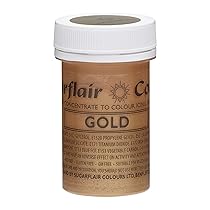 Sugarflair Paste Colour Satin Gold, Oro, Colorante Alimentare Pasta, Colorante per Pasta di Zucchero, Marzapane, Pasta di Gomma, Glassa Reale e Impasti per Torte – 25g