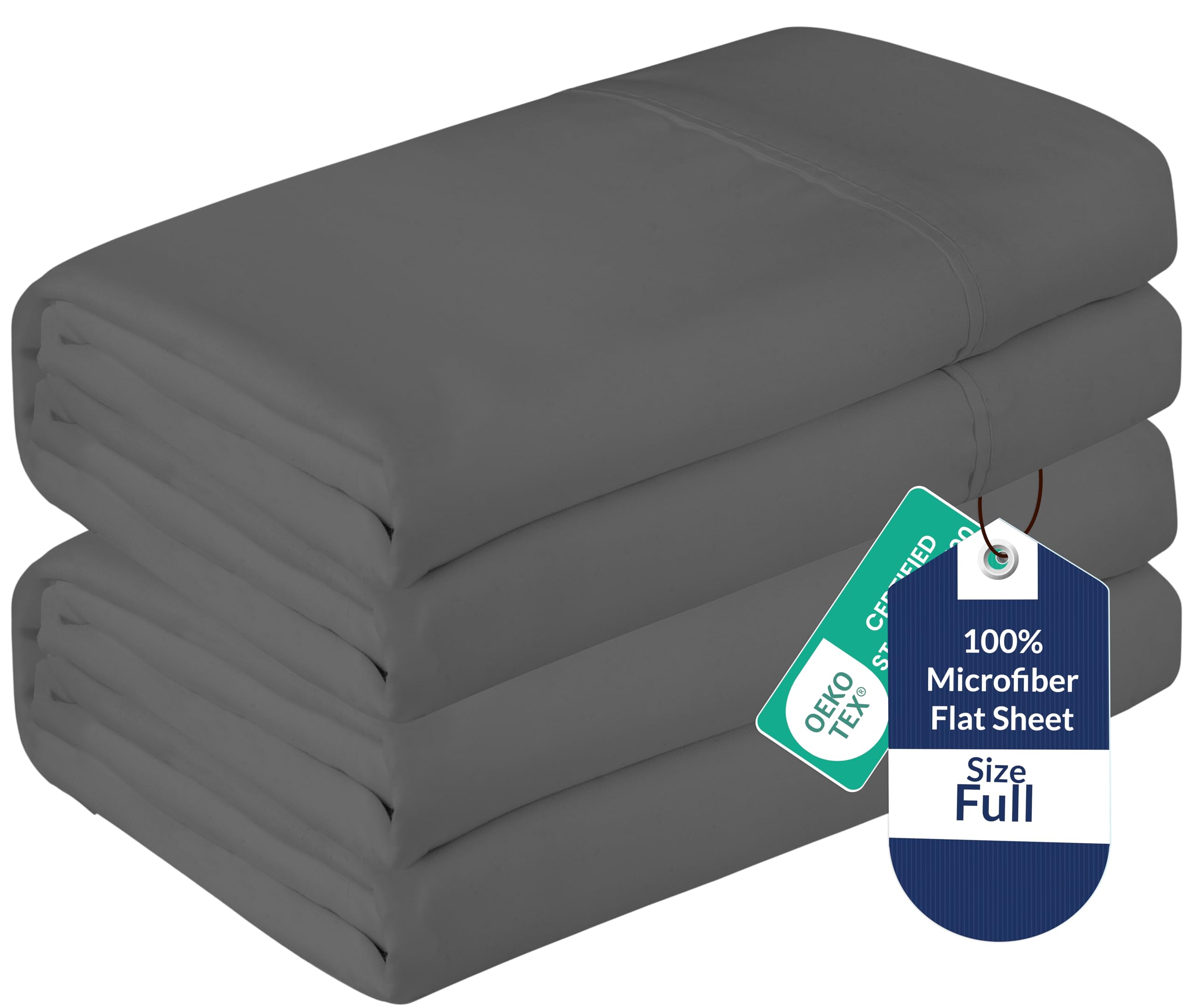 Royale Linens 2 Pack Bulk Flat Sheet Set - Top Sheets - Soft 1800 Microfiber - Wrinkle &amp; Stain Resistant - for Hotel, Massage Table, Hospital, Dorm - Full Flat Sheet Sold Separately (Full, Grey)