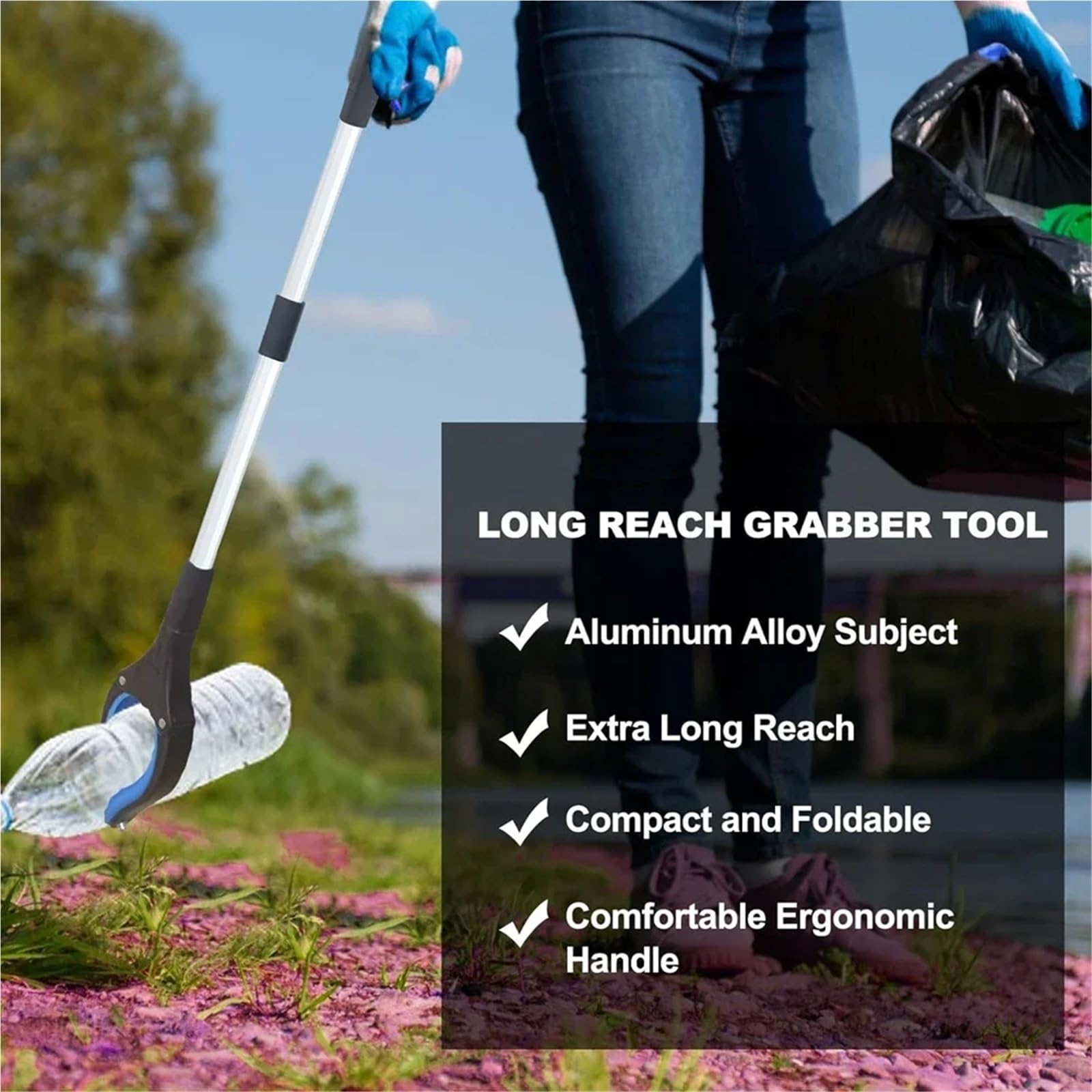 Herramienta de Agarre Reacher, recogedores Plegables for Personas Mayores, Ligero, Extra Largo, práctico, recogedor Basura, Herramientas Recogida para Jardín(Blue)