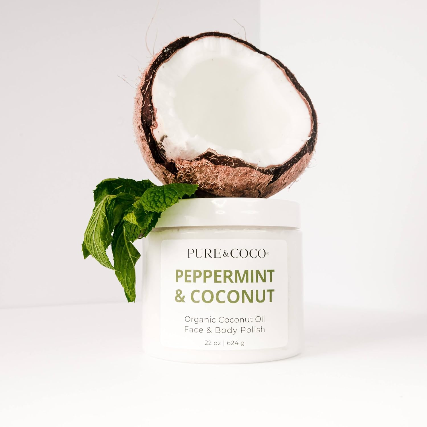 Peppermint & Coconut Organic Coconut Oil Face & Body Polish Moisturizing Oil Daily Face Scrub, Exfoliating Hydrating Body Scrub for Dry Skin and Leg Exfoliator for A Natural Youthful Glow All Over