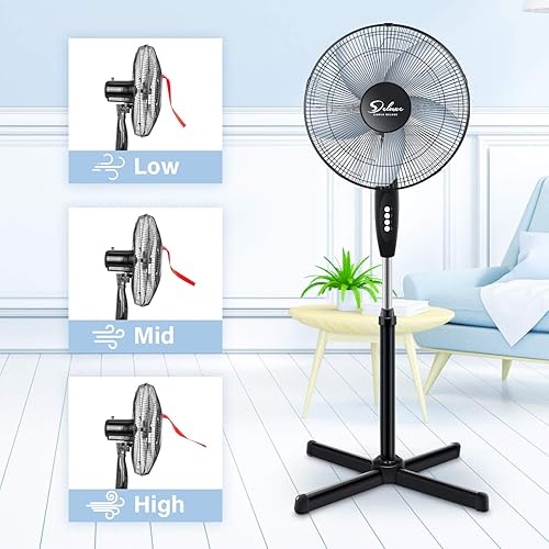 Miniatura 2 de Simple Deluxe Ventilador oscilante de pedestal de 16 pulgadas y 3 velocidades ajustables para interiores, dormitorio, oficina en casa, sala de estar