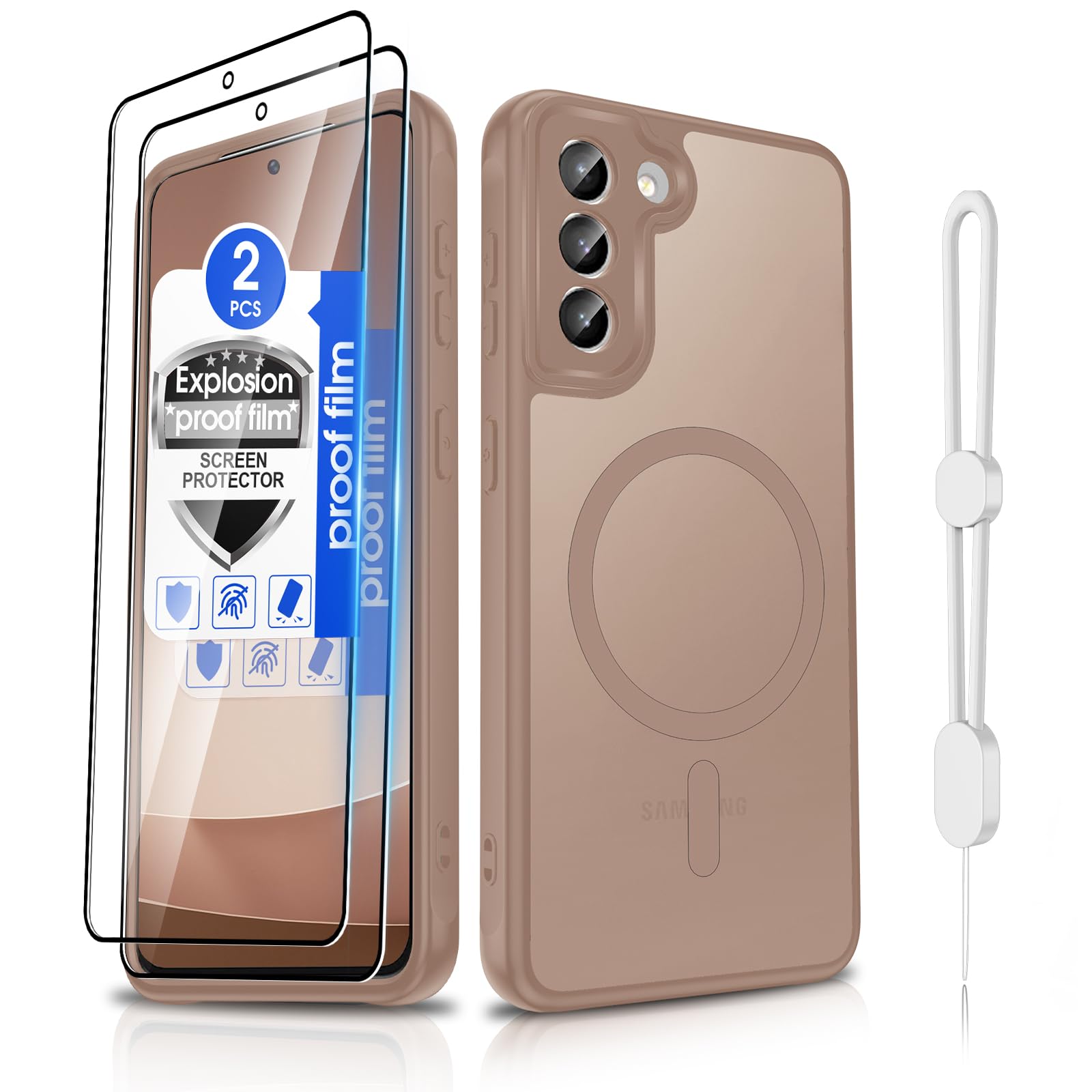 Dizn for Samsung Galaxy S21 Plus Case:Silky Soft Touch Phone Case,with [2 Pcs] Screen Protector,Compatible with MagSafe,Matte Translucent &amp; Military-Grade Shockproof Protective, for S21 Plus,Brown