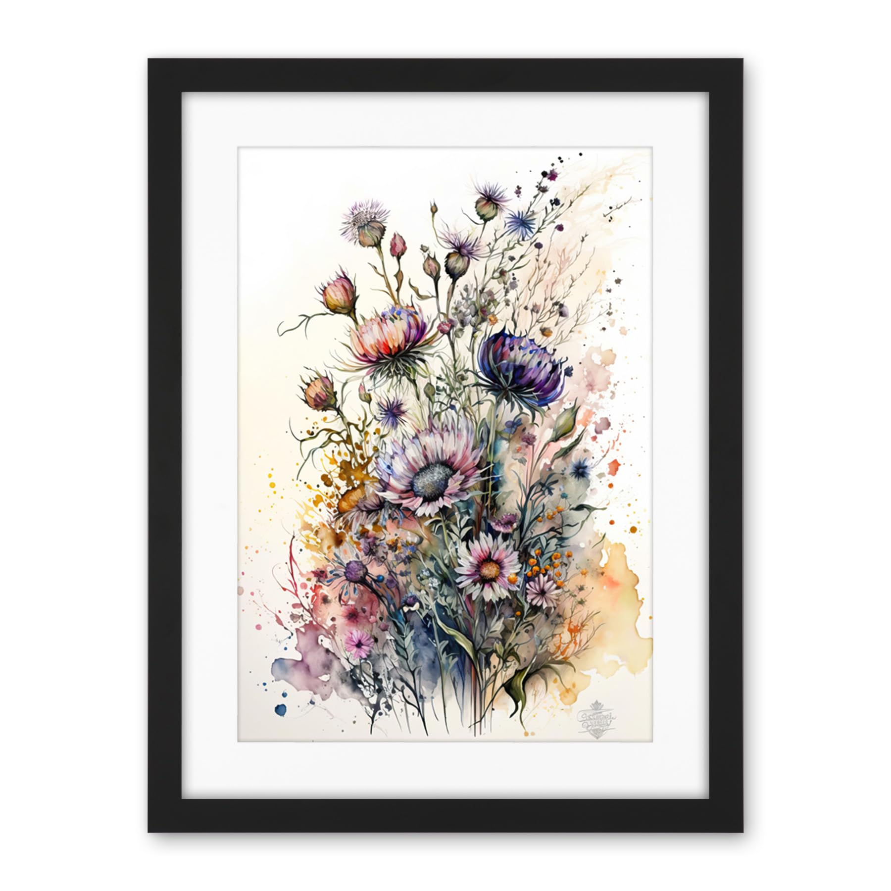 Artery8 Spring Wildflowers Watercolour Boho Illustration Artwork Framed Wall Art Print 18X24 Inch