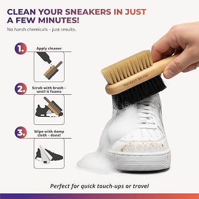 sneaker cleaner - shoe cleaning set, white shoe cleaner, suede cleaner, 8,45 Fl oz shoe cleaning kit with 2 brushes + 1 microfibre cloth - Recipe Made in Germany