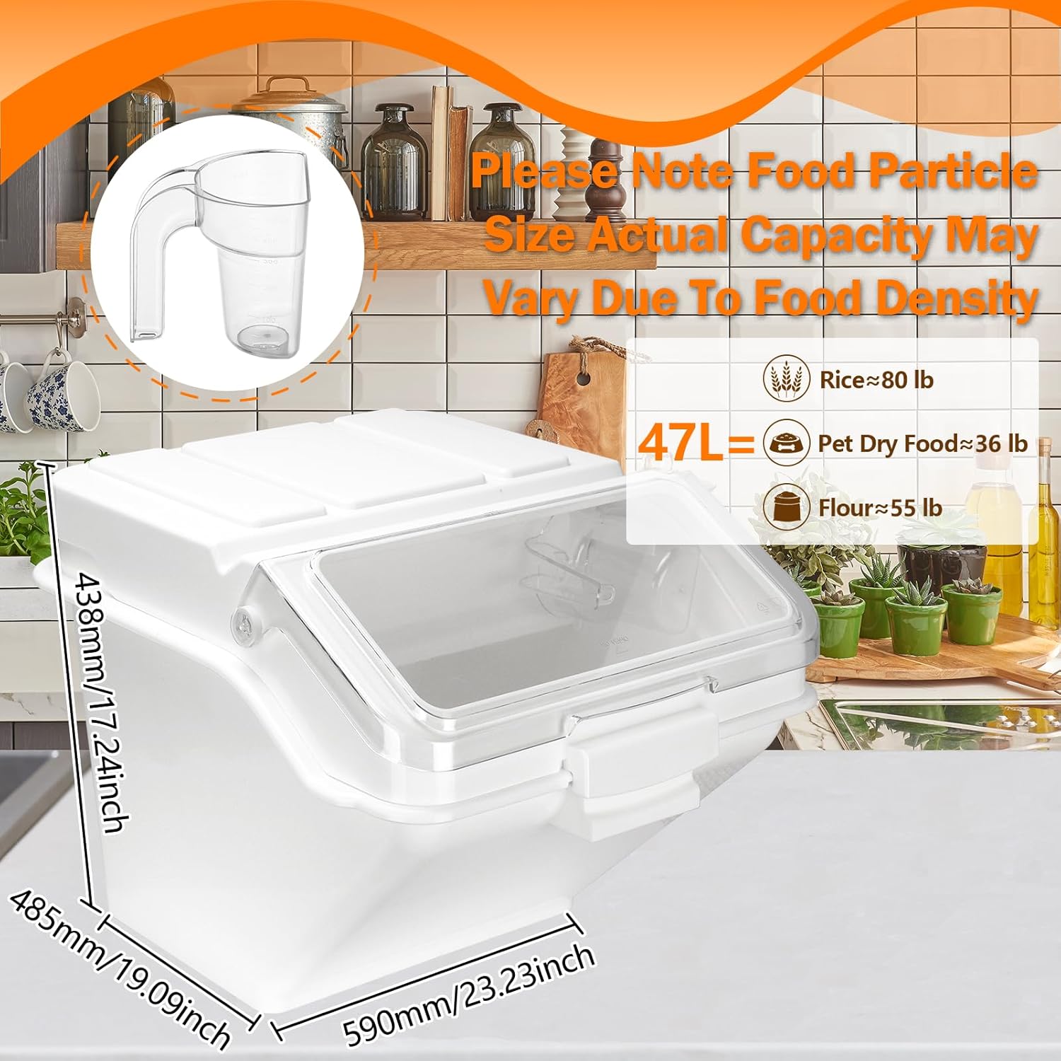 Flour Bin,47L Stackable Kitchen Ingredient Storage Container with Lid - Food Pantry Organizer for Flour, Sugar, Rice, Baking,Dog Food Supplies (12.41 GAL-9.9 LB)