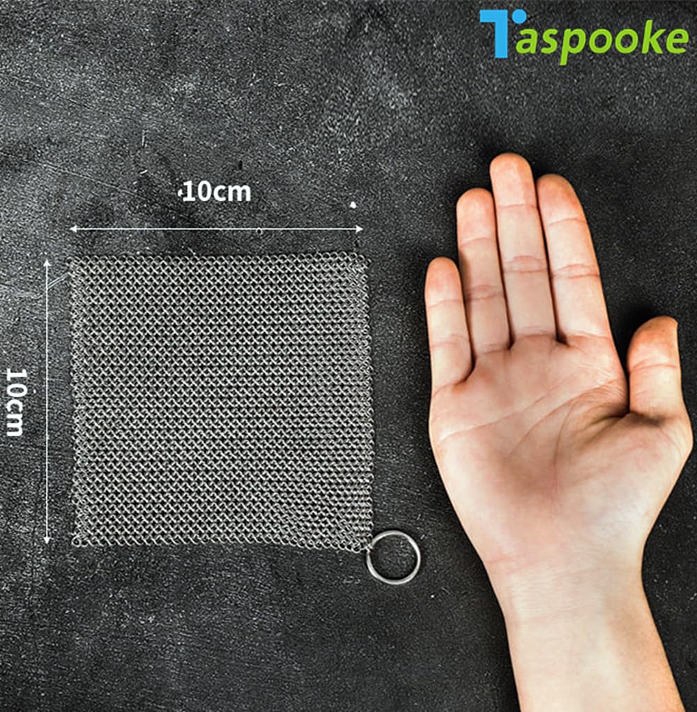 Scrubber żeliwny, skrobak ze stali nierdzewnej 316L, ulepszona szorowarka kolczuga 3,8 mm, do wstępnie sezonowanego garnka, holenderskiego piekarnika, gofrownicy, żeliwna patelnia, szklany